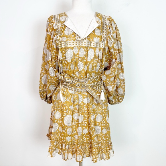 CLEOBELLA MAGDALENA MINI DRESS YELLOW HONEY MIX PRINT FLORAL PEASANT BOHO MEDIUM - Picture 2 of 10